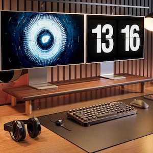 Wood Monitor and Laptop Stand, Ergonomic Monitor Riser, Desk Self, Wood Desk Organizer, Gift for Him