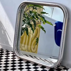 Mid Century Mirror, Metal Mirror, Minimalist Wall Mirror, Rustic Wall Mirror, Vintage Style Oval Mirror, Retro Home Decor