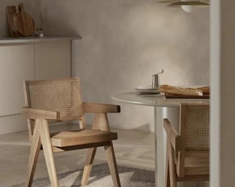 Accent Wooden Chair, Mid-Century Rattan Chair, Minimalist Living Room Furniture, Scandinavian Dining Room Wood Chair, Cane Chair
