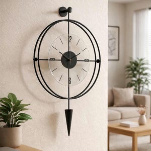 Nordic Wall Clock with Pendulum, Minimalist Black Wall Hanging