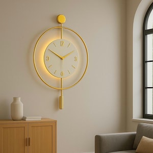 LED Metal Gold Wall Clock, Modern Gold Art, Battery Powered, Silent