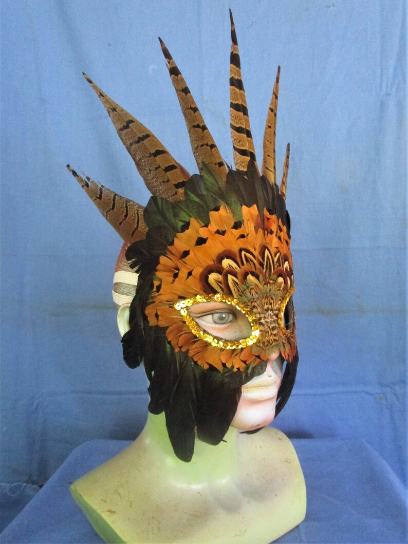 English ringneck pheasant feather mask with coquil accents 1062