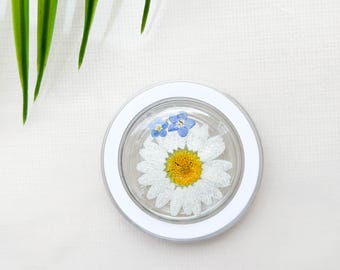 Real Pansy Daisy Flower Handmade Phone Grip, Magnetic Narcissus Pressed Fern Leaf Grip, Forget Me Not Baby's Breath Folding Grip For Kindle
