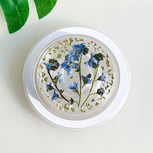 Real Pansy Daisy Flower Handmade Phone Grip, Magnetic Four Leaf Pressed Leaf Phone Grip, Forget Me Not Baby&#39;s Breath Folding Grip For Kindle