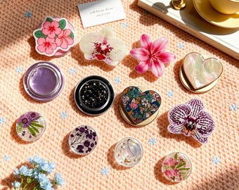 Orchid Flower Handmade Phone Grip, Real Flowernetic Phone Base, Hibiscus Floral Folding Grip For Kindle,Baby's breath Resin Grip For Kindle