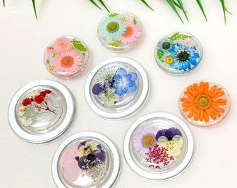 Real Pansy Daisy Flower Handmade Phone Grip, Magnetic Four Leaf Pressed Leaf Phone Grip, Forget Me Not Baby's Breath Folding Grip For Kindle