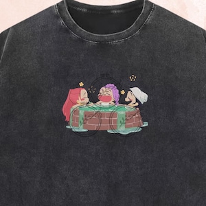 Embroidered KPOP Band Huntrix Washed TShirt, Demon Hunter Chibi Art Washed, Huntrix Fan Shirt, Saja Girls Mira Rumi Zoey, Gift for Her