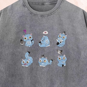 Embroidered Tiger and Bird Washed Washed Shirt, Demon Hunter Tee, KPOP Band Huntrix Fan Shirt, Funny Derpy Tiger, Saja Girls, Gift for Him
