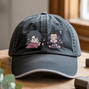 Embroidered Anime Washed Hat, Demon Killer Hat, Hashira - Demon Killer Corps Design, Water - Insect Breathing Washed Cap, Gift for KnY Lover
