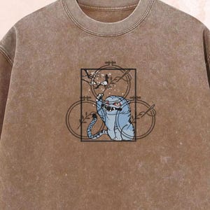Embroidered Tiger and Bird Washed Washed Shirt, Demon Hunter Tee, KPOP Band Huntrix Fan Shirt, Funny Derpy Tiger, Saja Girls, Gift for Him