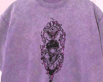 Camisa bordada de anime: Design de técnica amaldiçoada - Algodão orgânico