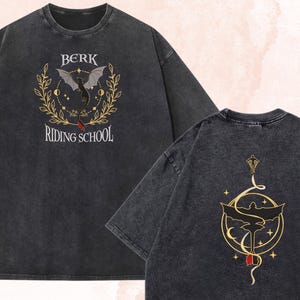 Embroidered Cartoon Washed Tshirt, Tips for Training Your Dragon, Riding School Shirt, Furry of the Night Design, Gifts for Cartoon Lovers