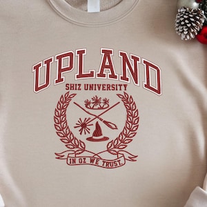 Upland Shiz University geborduurd sweatshirt, Broadway-muziektheater ronde hals, hoodie Elphaba en Glinda, Defy Gravity Halloween-cadeau