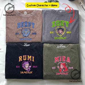 Besticktes KPOP Band Huntrix Washed TShirt, Dämonenjäger Cute Art Tee, Huntrix Fan Shirt, Saja Girls Mira Rumi Zoey, individuelles Geschenk für Sie