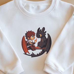 Embroidered Cartoon Sweatshirt, Dragon and The Rider Hoodie, Viking Hunter-Inspired Design, Night Rage Top, Perfect Gifts for Cartoon Lovers