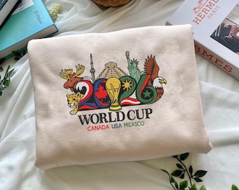 Embroidered Soccer World Cup 2026 Sweatshirt | World Football Fan Hoodie| MX US CA Mascots Graphic | Vintage Gifts for Soccer Lovers
