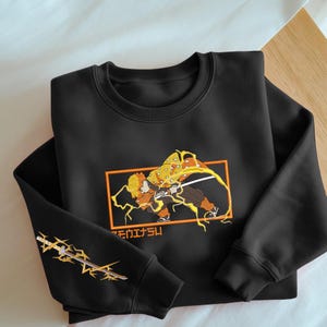 Embroidered Anime Sweatshirt, Demon Killer-Inspired Hoodie, Thunder Breathing Sweater, Nichirin Blade Design, Perfect Gifts for Anime Lovers
