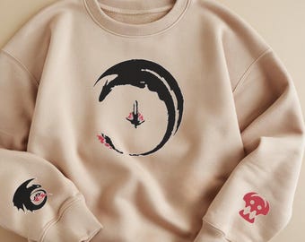 Embroidered Dragon Sweatshirt: Viking-Inspired Cartoon Design