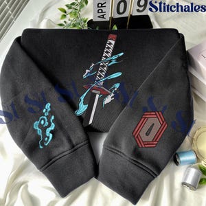 Embroidered Anime Sweatshirt, Demon Killer Sweater, Water Breathing Hoodie, Eleventh Form: Dead Calm Design, Perfect Gifts for Anime Lovers