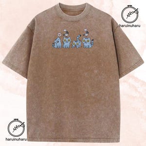Embroidered Tiger and Bird Washed Washed Shirt, Demon Hunter Tee, KPOP Band Huntrix Fan Shirt, Funny Derpy Tiger, Saja Girls, Gift for Him