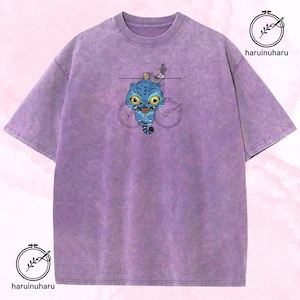 Embroidered Cute Tiger and Bird Washed Shirt, Demon Hunter Tee, KPOP Band Huntrix Fan Shirt, Funny Derpy Tiger, Saja Girls Tee, Gift for Her