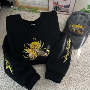 Embroidered Anime Sweatshirt, Demon Killer-Inspired Hoodie, Thunder Breathing Sweater, Nichirin Blade Design, Perfect Gifts for Anime Lovers