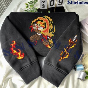 Embroidered Anime Sweatshirt, Demon Killer Sweater, Flame Breathing Hoodie, Rising Scorching Sun Design, Perfect Gifts for Anime Lovers