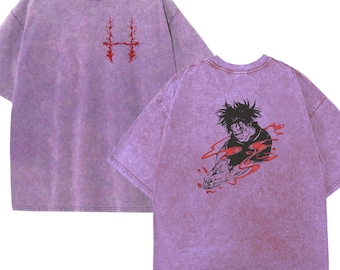 Embroidered Anime Washed Shirt, Blood Manipulation Design, Piercing Blood-Inspired, Sorcery Battle Tshirt, Perfect Gifts for Anime Lovers