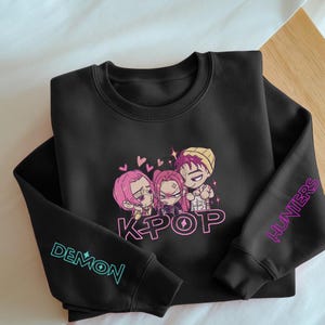 Embroidered KPOP Band Huntrix Sweatshirt, Demon Hunter Cute Design, Huntrix Fan Hoodie, Saja Girls Mira Rumi Zoey Shirt, Gift for KPOP Fan