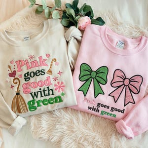 Roze past goed bij groen Wicked glitter geborduurd sweatshirt, Elphaba en Glinda hoodie met ronde hals, Wizard of Oz-t-shirt, Defy Gravity-cadeau