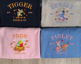 Sudadera personalizada bordada de Winnie the Pooh, sudadera con capucha de Pooh y sus amigos, camiseta de Disney Pooh, camiseta personalizada con nombre y año, Winnie the Pooh