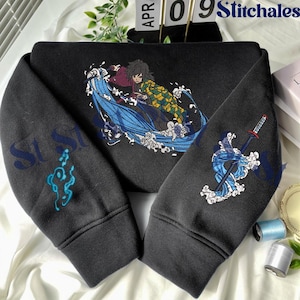 Embroidered Anime Sweatshirt, Demon Killer Sweater, Water Breathing Hoodie, Eleventh Form: Dead Calm Design, Perfect Gifts for Anime Lovers