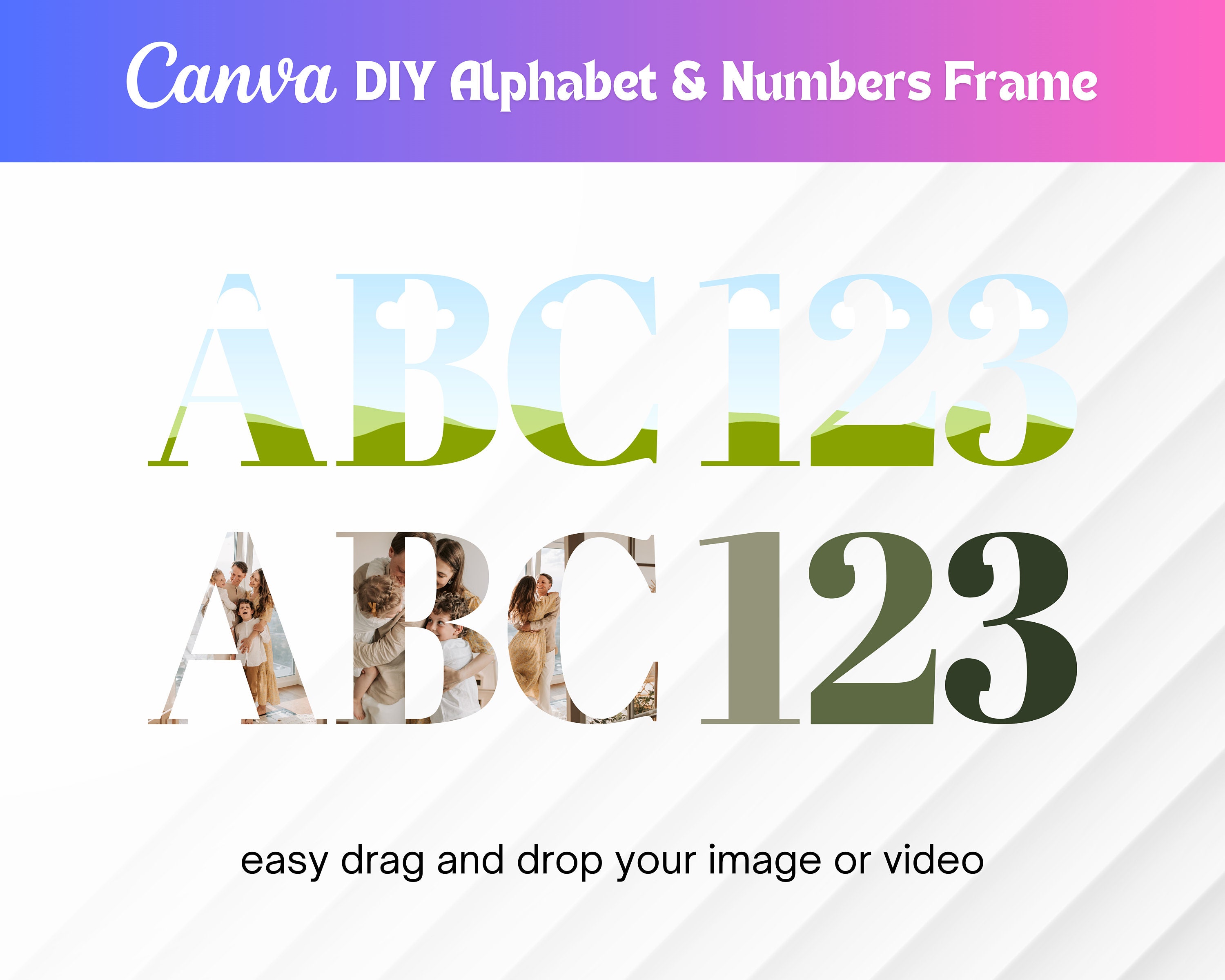 Modern 1 DIY Alphabet & Numbers Frame Template, Canva Frame Doodle ...