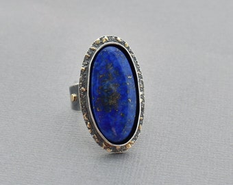 Lapis Ring or Pendant. Vibrant Blue and Pyrite Textured Mixed Metal Jewelry. Custom Made Artisan Jewelry.
