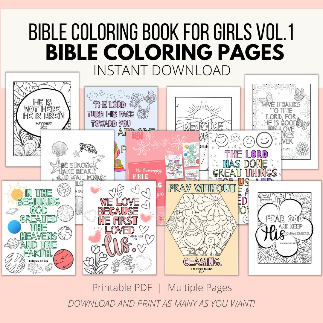 Cute Bible Coloring Pages Printable, Instant Download Coloring Book for