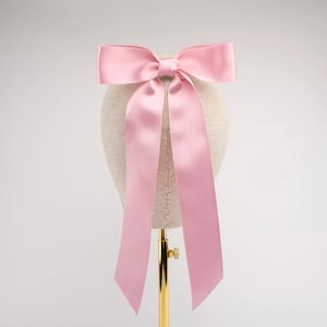 Powder Pink 100% Silk Ribbon Bow Long