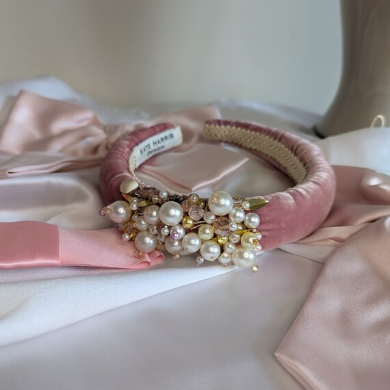 Pink Pearl Velvet Headband Pink Silk Velvet Side Pearl Headband - Etsy main image 3