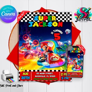 Super Mario Kart Geburtstagseinladung | Bearbeitbare und druckbare Vorlage | Mario Bros. Mottoparty-Einladung | Sofortiger Download – Bearbeiten in Canva