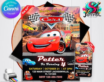 Lightning McQueen Birthday Invitation | Editable & Printable Template | Cars Party Invite | Easy Edit in Canva | Instant Download