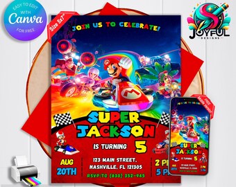 Super Mario Kart Birthday Invitation | Editable & Printable Template | Mario Brothers Theme Party Invite | Instant Download - Edit in Canva