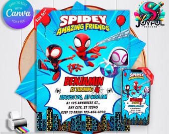 Spidey Birthday Invitation, Editable & Printable Template, Spidey and His Amazing Friends Party Invite, Customize in Canva, Instant Download