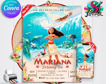 Moana Birthday Invitation | Editable & Printable Template | Charming Moana Party Invite | Easy to Edit with Canva | Instant Download