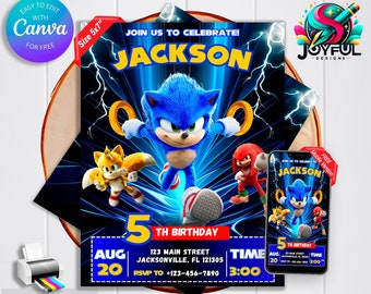Sonic Birthday Invitation | Editable & Printable Template | Sonic the Hedgehog Party Invite | Easy Edit in Canva | Instant Download