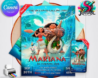 Moana Birthday Invitation | Editable & Printable Template | Moana Party Invite | Easy to Edit with Canva | Instant Download