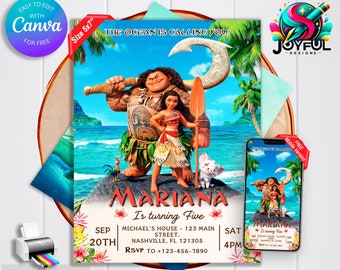 Moana Birthday Invitation | Editable - Printable Invitation Template | Moana Birthday Party invite | Easy Edit in Canva | Instant Download