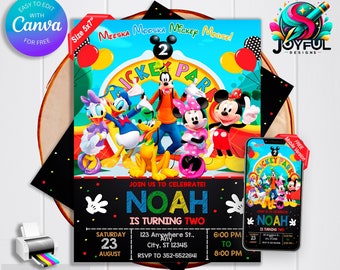 Mickey Mouse Birthday Invitation | Editable & Printable Template | Club House Party Invite | Easy Edit in Canva | Instant Download