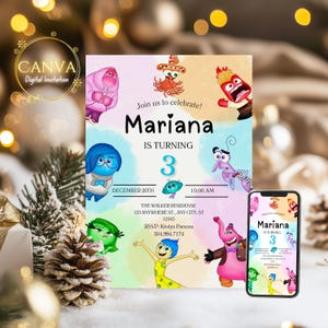 Inside Out Birthday Invitation | Party Invitation | Editable & Printable Template | Kids Invites | Customizable in Canva | Size 5x7 Inches
