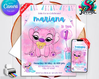 Angel Birthday Invitation: Editable & Printable Template – Beautiful Invitation for Your Little One's Birthday, Editable in Canva