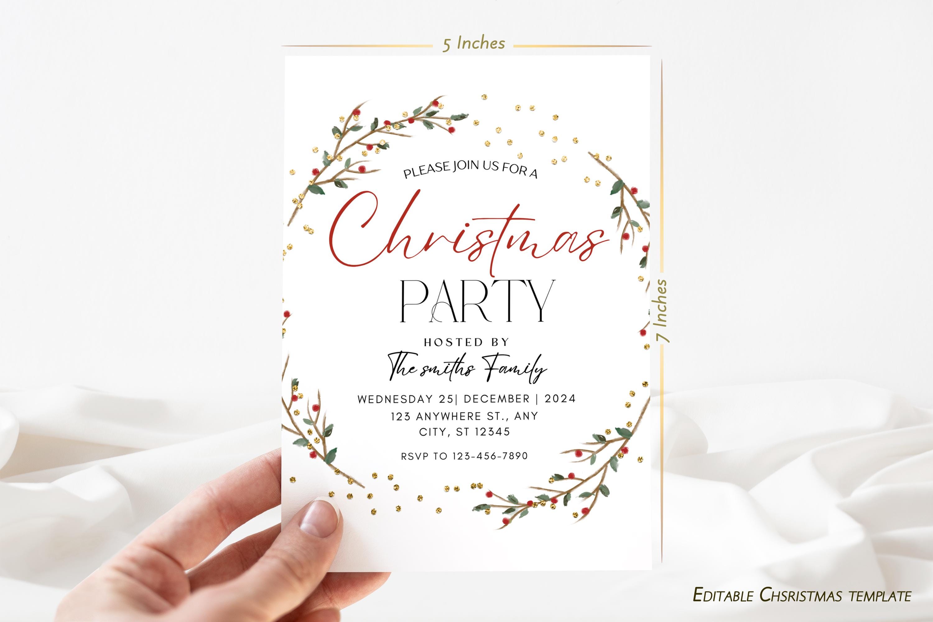 クリスマス パーティーの招待状テンプレート、編集可能 - 印刷可能な