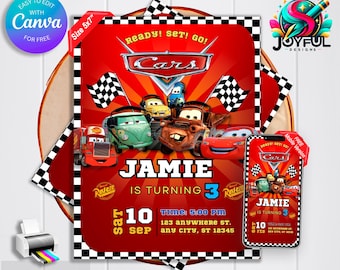 Cars Birthday Invitation | Lightning McQueen Party Invitation | Editable & Printable Template | Customizable in Canva | Instant Download